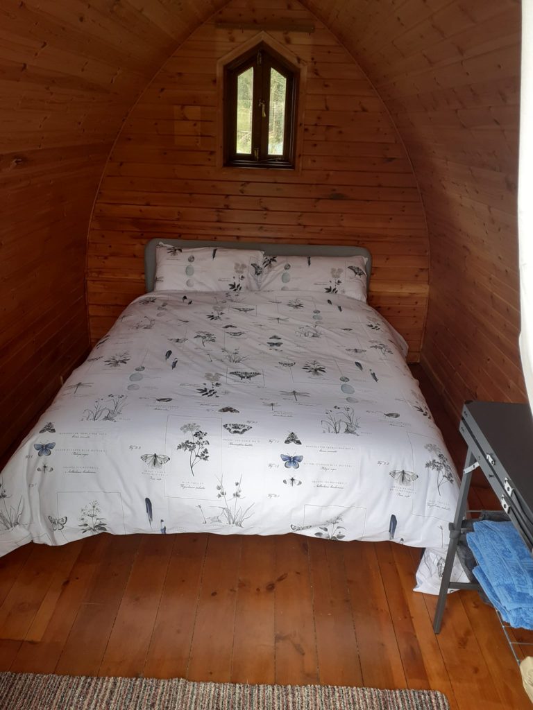 Double bed inside Glamping Pod